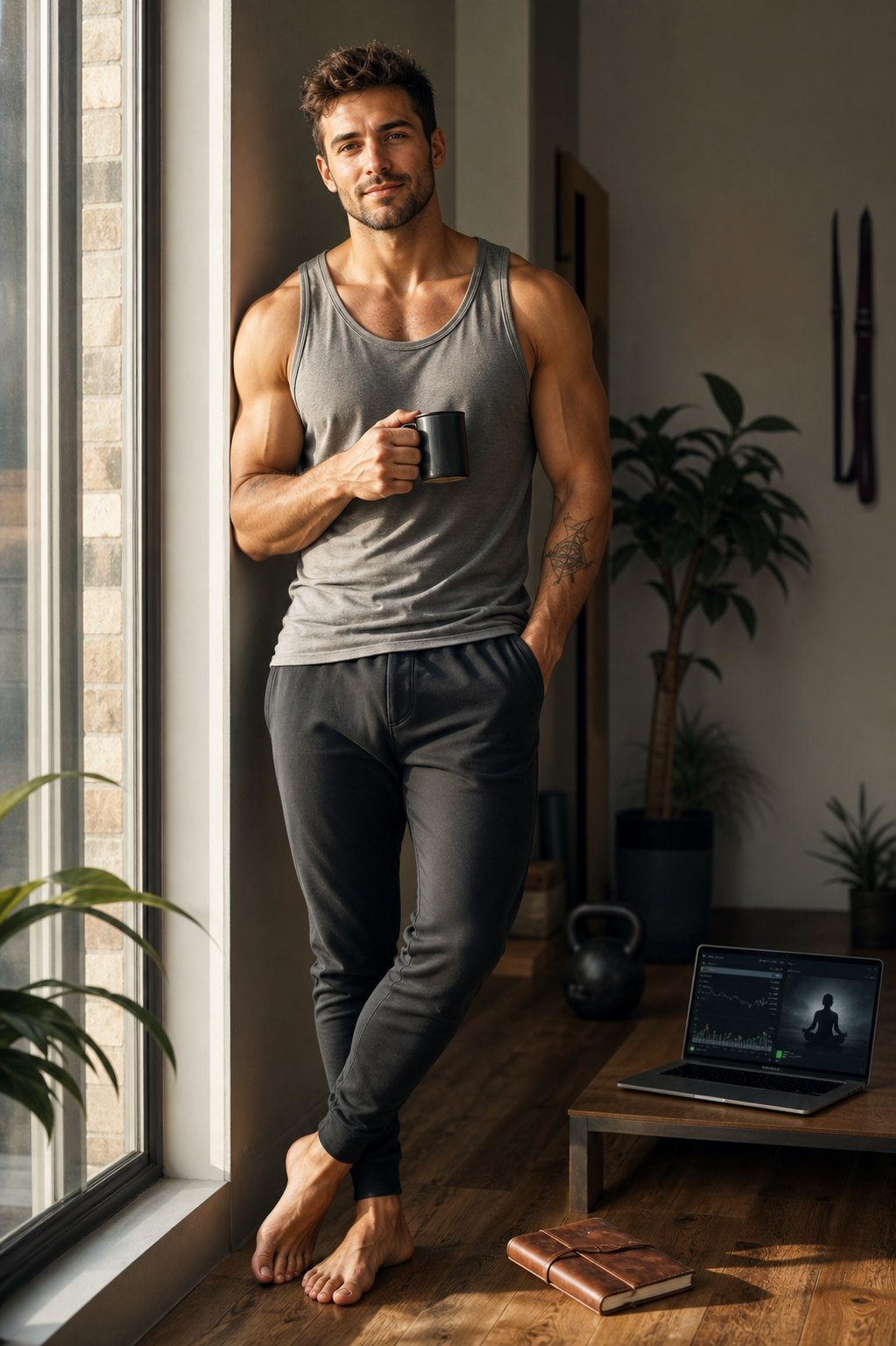 Editorial portrait of an athletic male wellness client